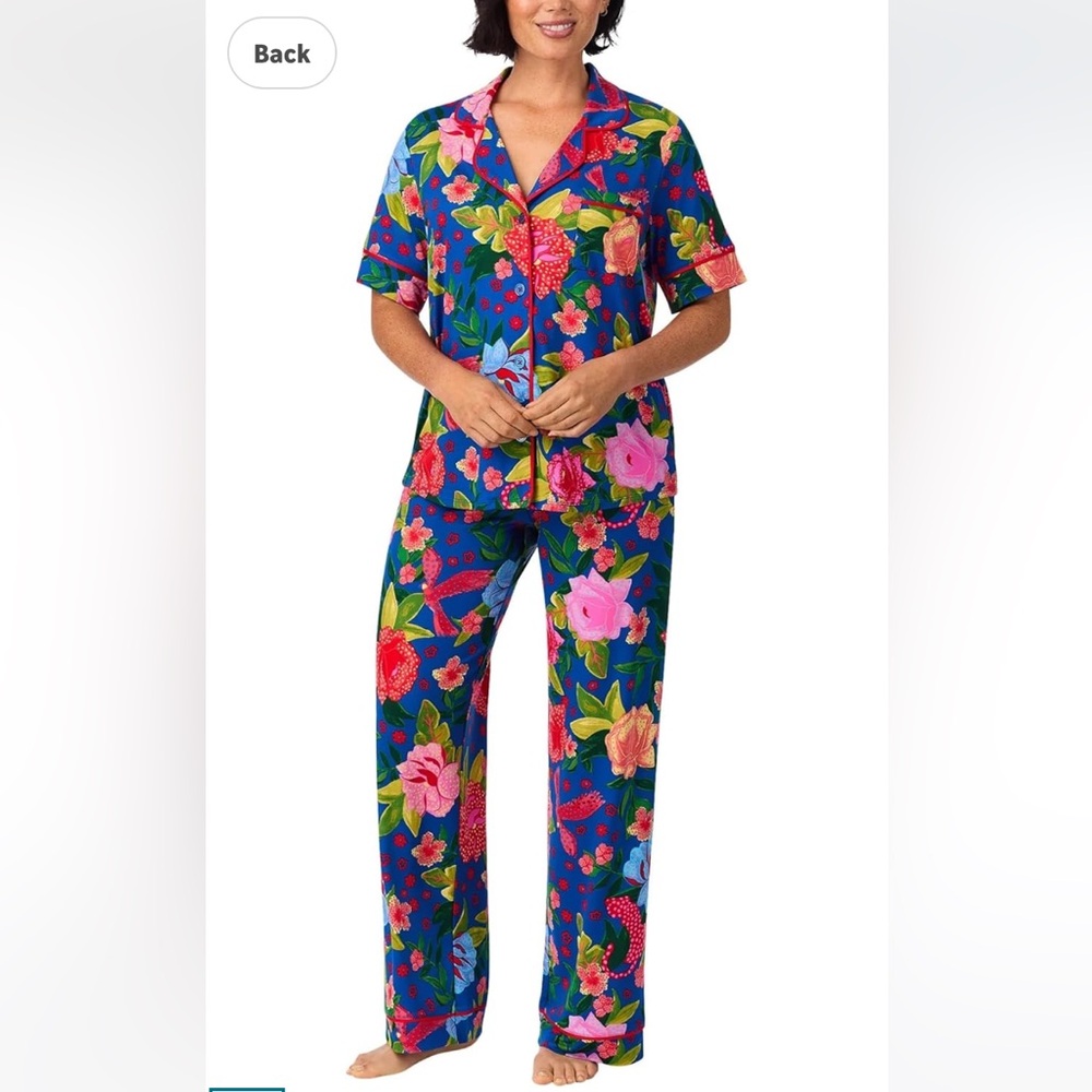 Room Service Women's Notch Collar Pajama Set Blue XL